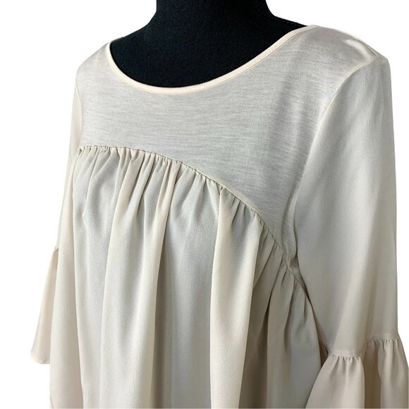 Beige Peasant Top with Poet Sleeves - Picture 4 of 9